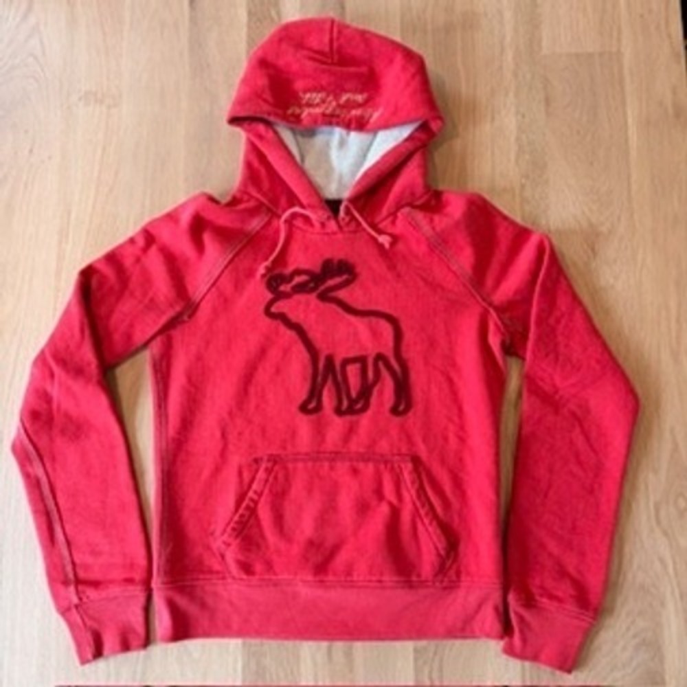Abercrombie & Fitch Vtg Y2K Red Moose Waffle-Lined Embroidered Hoodie Heavy L